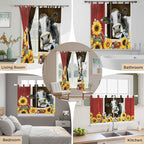 Cows Sunflowers Living Room Curtains 96 Inch Length, Window Curtains Tab Top, Rustic Farms Barns Flowers Bees Animals Light Filtering Window Treatments Drapes 52"x96" 2 Panel