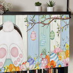 Easter Curtain Valances for Windows, Kitchen Valance Window Treatment, Spring Watercolor Bunny Eggs Wood Grain Teal Blue Light Filtering Block Curtains for Bathroom/Bedroom/Living Room 60'' x 18''
