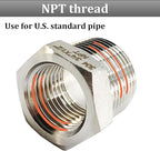 2 Pcs 304 Stainless Steel Reducer Hex Bushing, 1/2" Male NPT to 1/4" Female NPT（ 1/2"MNPT - 1/4"FNPT） Pipe Fitting Hex Bushing, Heavy Duty Pipe Fitting Reducer Adapter (1/2" - 1/4",2pcs)