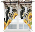 Retro Farmhouse Flower Swag Valances for Windows, Yellow Sunflowers Cow Barn Doors Brown Rod Pocket Kitchen Curtains Valance, Small Window Curtains Swag for Cafe Living Room, 2 Panels, 36x36 inch