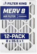 Filter King 8x35.5x1 Air Filter | 12-PACK | MERV 8 HVAC Pleated A/C Furnace Filters | MADE IN USA | Actual Size: 8 x 35.5 x .75"