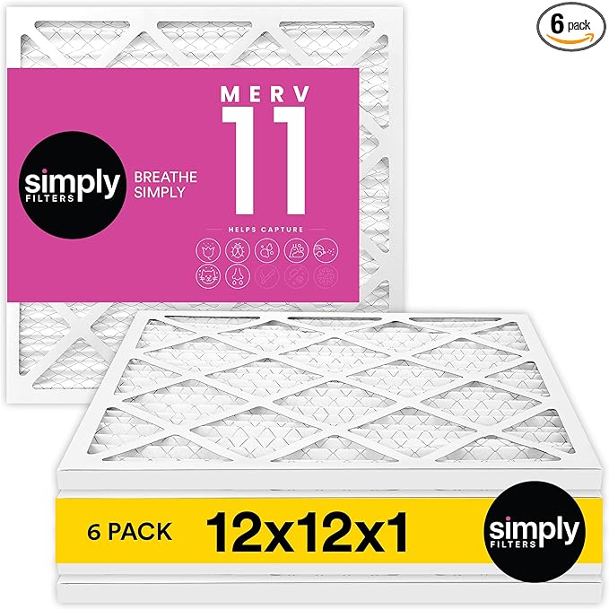 Simply 12x12x1 Air Filter, Merv 11, MPR 1000, 6 Pack, Furnace Air Filter for HVAC (Actual Size: 11.75"x11.75"x0.75") DUST, Pet, & Allergy Control