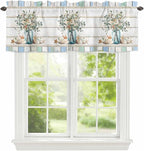 Kitchen Valances for Window, Ocean Starfish Conch Shell Eucalyptus Light Filtering Rod Pocket Valance Curtain, Colorful Wood Grain Short Curtains Window Topper for Bedroom Living Room 42x12in