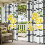 Lemon Outdoor Curtains for Patio Lemon Leaves Summer Plaid Buffalo Waterproof Outside Curtains with Grommet Top Weatherproof Curtain for Cabana Pergola Gazebo, 1 Panel, 54" W x 95" L