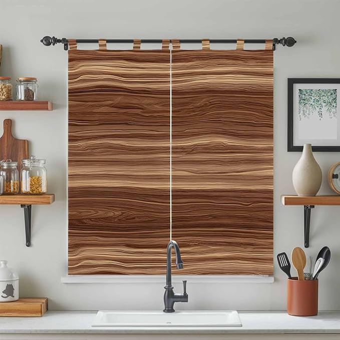 Brown Western Bedroom Curtains 72 Inch Length, Window Curtains Tab Top, Vintage Farmhouse Wood Barn Door Light Filtering Window Treatments Drapes 52"x72" 2 Panel