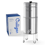 Culligan MaxClear 3 Gallon Gravity Water Filter System, Brushed Stainless-Steel Countertop Water Filter NSF/ANSI Certified to Reduce Microplastics, Lead & Total PFAS, with 1 Ceramic Filter