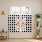 Easter Kitchen Curtains 54 Inch Long 2 Panel Set, Rod Pocket Window Curtains Panels, Spring Rabbits Ears Feet Wildflowers Black Plaid Light Filtering Privacy Draperies for Bedroom Laundry 42"W x 54"L