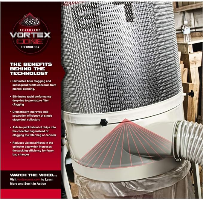 JET Vortex Cone Dust Collector, 2-Micron Canister Filter, 2 HP, 230V 1Ph (DC-1200VX-CK1)