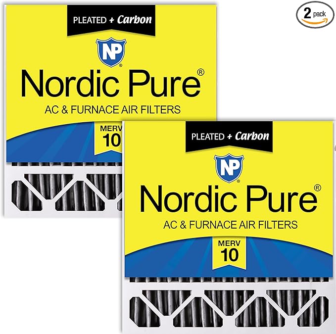 Nordic Pure 20x20x5 (Actual Size: 19 5/8 x 19 7/8 x 4 3/8) Honeywell Replacement Furnace Filters MERV 10 Plus Carbon 2 Pack