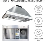 CHETTO C Stainless Steel Range Hood Cover with 4-Speed Vent Hood Insert Custom Handmade Metal Kitchen Fan with Towel Rack LED Light 30"W x24"D x60"H Black Wall Mount
