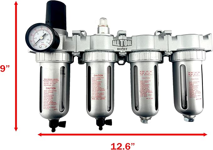 4 STAGE HIGH DUTY INDUSTRIAL GRADE ULTRA CLEAN FILTER REGULATOR COALESCING DESICCANT DRYERS SYSTEM FOR COMPRESSED AIR LINES METAL BOWLS GREAT FOR PAINT SPRAY AND PLASMA CUTTER (1/2"NPT MANUAL DRAIN)