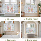 Easter Kitchen Curtains 54 Inch Long 2 Panel Set, Rod Pocket Window Curtains Panels, Spring Rabbits Ears Feet Floral Blue Lattice Light Filtering Drapery Draperies for Bathroom Bedroom 52"W x 54"L