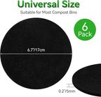 6 Pack Charcoal Filters for Compost Bucket, 6.7 Inch Compost Filters for Countertop Bin, Activated Carbon Replacement Filters for Kitchen Compost Bins, Home Bucket Compost Bin Refill, Round