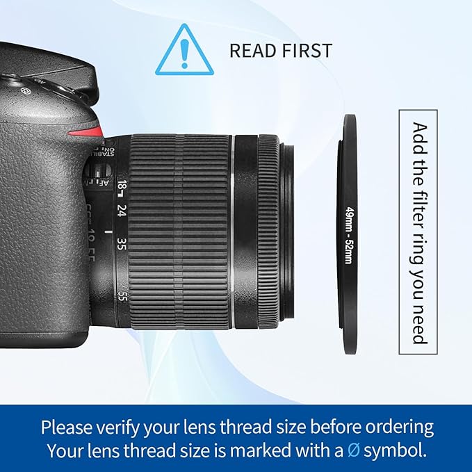 49-52mm Step-Up Ring Adapter, 49mm to 52mm Step Up Filter Ring for 49mm Lens Mount 52mm for DSLR Lenses and ND UV CPL IR Filters （49-52mm）