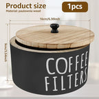 Coffee Filter Holder, Wooden Large Capacity Rustic Coffee Filter Storage Case Dispenser with Bamboo Lid, Round Organizer Basket Container Storage for Pod and Filter, Coffee Bar Accessories