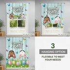 Tie Up Curtains,Happy Easter Bunny Butt Egg Floral Adjustable Rod Pocket Window Shade Curtain Drape Spring Plant on Aqua Wood Tie-Up Valance for Kitchen Bedroom Living Room Windows,52"x45"