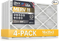 BNX TruFilter 16x25x2 Air Filter MERV 11 (4-Pack) - MADE IN USA - Allergen Defense Electrostatic Pleated Air Conditioner HVAC AC Furnace Filters for Allergies, Dust, Pet, Smoke, Allergy MPR 1200 FPR 7