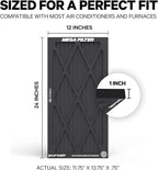 PuroAir MegaFilter - 12x24x1 Air Filter MERV 13 Activated CarbonTech Defense - Heavy Duty 3 Layer Furnace Filters Allergens, Pollen, Dust, Pet Dander, Smoke, Odors - HVAC Air Filter 12x24x1 (2-Pack)