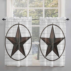 Vintage Farm Western Star Window Valance Curtains, White Wood Grain Light Filtering Kitchen Valance with 3-inch Rod Pocket for Living Room Bathroom Bedroom,2 Panel,52x54In