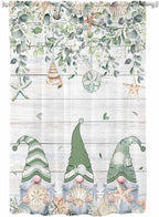 Sheer Curtains 72 Inches Long, Coastal Eucalyptus Leaf Semi Sheer Curtains Light Filtering Window Treatment, Sage Green Gnomes Starfish Privacy Voile Drapes for Living Room Bedroom 52x72 Inch