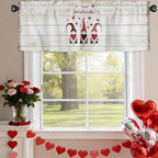 Happy Valentine's Valance Curtains for Kitchen, Day Gnomes Love Heart on Rustic Wood Grain Privacy Rod Pocket Valance Curtain, Light-Filtering Window Treatment for Bedroom Bathroom, 54"x18"