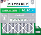Filterbuy 20x20x4 Air Filter MERV 8 Essential Dust & Allergy Defense (2-Pack), Electrostatic Pleated HVAC AC Furnace Filters Replacement, Made in USA (Actual Size: 19.50 x 19.50 x 3.63)