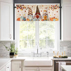 Fall Kitchen Curtain Set, Orange Pumpkins Thanksgiving Gnomes Autumn Maple Leaf Window Valance and Tiers 36" Length, Light Filtering Short Curtains Valance for Cafe Bathroom Bedroom 54"x18"