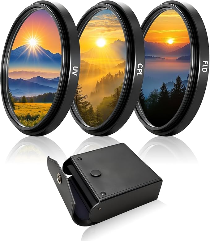 58mm Lens Filter Kit, 3 Pack Multi-Coated Optical Glass UV Block + Circular Polarizer + FLD Filter Set Aluminum Alloy Frame with Durable Storage Case for Universal Camera Lenses