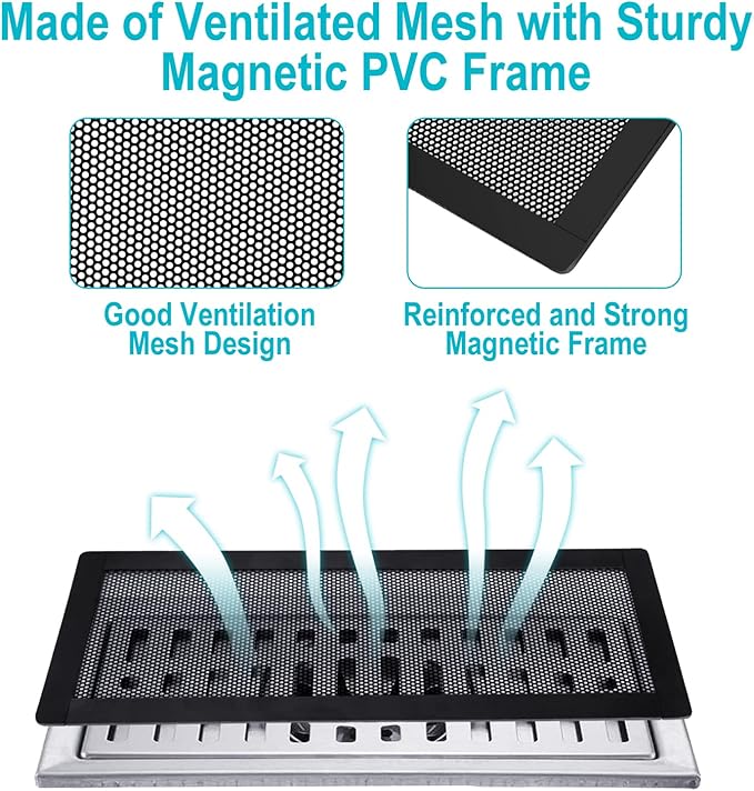 Magnetic Floor Register Vent Covers, 4 x 12 Inch Air Vent Filter Mesh, Sticky Magnet PVC Vent Screen Net for Wall Ceiling Floor Catches Toys Snacks Pet Hair and Pet Food 4 Pack…