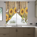 Farmhouse Sunflowers Swag Valances for Windows, Rustic Floral Buttterfly Wood Board Brown Rod Pocket Kitchen Curtains Valance, Small Window Curtains Swag for Cafe Living Room, 2 Panels, 36x36 inch