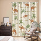 2 Panel Kitchen Cafe Curtains, Date Coconut Tree Sunlight Filtering Nature Air Through, Home Decor Window Covering Tier Curtains for Living Room 104W x 90L inch Desert Camels Botanical Tropical Beige