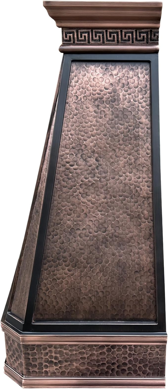 CT Copper Tailor Copper Vent Hood Island Mount,30'' W,48''H, 610 CFM Exhaust Fan,Stainless Steel Vent,LED Light,Dishwasher-Safe Baffle Filters,Light Hammered-Medium Patina,VH14TA2L