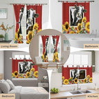 Cows Sunflowers Living Room Curtains 84 Inch Length, Window Curtains Tab Top, Spring Botanical Floral Bees Red Barn Light Filtering Window Treatments Drapes 52"x84" 2 Panel