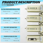 1/2" & 3/4" NPT Industrial Grade 4 Stage Gas Drying System, Coalescing Filter, Desiccant Dryer, Auto Drain, Compatible with Paint Spray, Plasma Cutter (Manual Version,1/2" NPT)