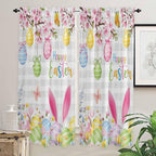 Happy Easter Living Room Curtains 72 Inches length, Spring Watercolor Bunny Eggs Flower Grey Plaid Window Treatment Curtain Drapes, Light Filtering Drapes for Bedroom Laundry Room, 52"x72", 2 Panels