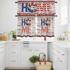4th of July Kitchen Curtains Set 3 Piece for Windows,Rod Pocket Valance and Tier Set 36 Inch Length,Stars Striped Farmhouse American Flag Wood Grain Light Filtering Cafe Curtains for Living Room