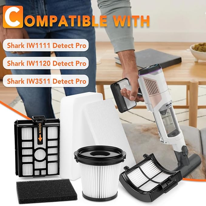 IW1111 IW3511 Filters Replacement for Shark Detect Pro Cordless Stick Vacuum IW3511, IW3120, IW3511AMZ, IW3615, IW3110C, IW3111C, IW3120C