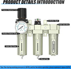 Heavy Duty Industrial Grade 1/2" NPT 3 Stage Air Drying System,Coalescing Filter, Particulate Filter, Desiccant Dryer and Air Regulator, Manual Drain, For Plasma Cutter and Paint Spray