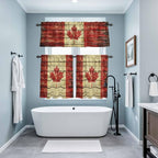 Kitchen Curtains Tiers and Valance Set of 3, Canada Light Filtering Window Curtain Set, Red Maple Leaf Flag Farmhouse Shabby Wooden Grain Rod Pocket Curtain Drapes for Living Room, 36 Inches Tiers