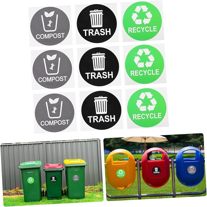 9pcs Trash Can Classification Stickers Recycling Labels for Easy Waste Sorting Removable Self-Adhesive Stickers and Trash Bin