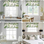 Summer Palm Leaf Sheer Valance Curtains, Green Tropical Plants Nature Leaves Linen Light Filtering Kitchen Valances Rod Pocket Voile Curtain Window Treatment for Bedroom/Living Room/Basement 60Wx18L