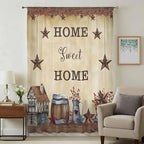Farm Sheer Curtains 96 Inch Length American Country Barn Star Vintage Berry Brown Chiffon Curtain for Bedroom Living Room Light Filtering Rod Pocket Window Treatments Voile Curtains Drapes for Dining