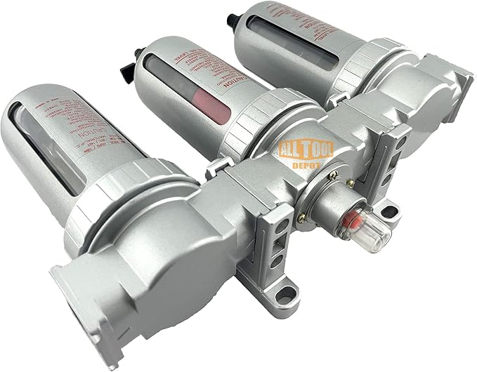 3/8" NPT MID FLOW 3 Stages Filter Coalescing Desiccant Dryer System For Compressed Air Lines, Poly Bowls, Great For Paint Spray And Plasma Cutter (AUTO DRAIN)