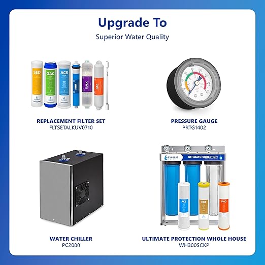 Express Water Reverse Osmosis Alkaline Ultraviolet Water Filtration System – 100 GPD (Modern Brushed Nickel Faucet)