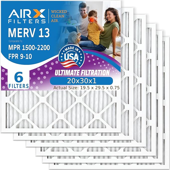 AIRX FILTERS WICKED CLEAN AIR. 20x30x1 Air Filter MERV 13 Electrostatic Pleated Air Conditioner Filter 6 Pack HVAC AC Furnace Filters