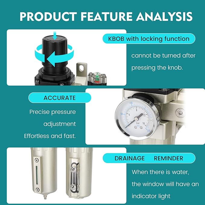 1/2" NPT Industrial Air Dryer for Compressor,4 Stage Air Compressor Water Separator System,Filter Oil Water Separator Dryer for Plasma Cutter and Paint Spray,Auto Drain