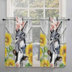 Farmhouse Tier Curtains 45 Inches Long, Watercolor Sunflowers Animals Printed Wood Grain Window Treatment Curtain Drapes, Small Curtain Drapes for Bathroom Laundry Room, 27.5"x45", 2 Panels