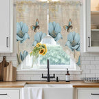 Spring Flowers Swag Valances for Windows, Vintage Rustic Tulips Floral Butterfly Khaki Rod Pocket Kitchen Curtains Valance, Kitchen Window Curtains Swag for Cafe Living Room, 2 Panels, 36x45 inch