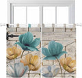Watercolor Flowers Kitchen Curtains 45 Inch Length, Short Cafe Window Curtains Tab Top, Vintage Tulips Floral Barn Doors Wood Grain Light Filtering Window Treatments Tier Drapes 27.5"x45" 2 Panel