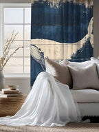 Sheer Curtains 72 Inches Long, Ocean Whale Blue Semi Sheer Curtains Light Filtering Window Treatment, Summer Coastal Vintage Wood Grain Privacy Voile Drapes for Living Room Bedroom 52x72 Inch